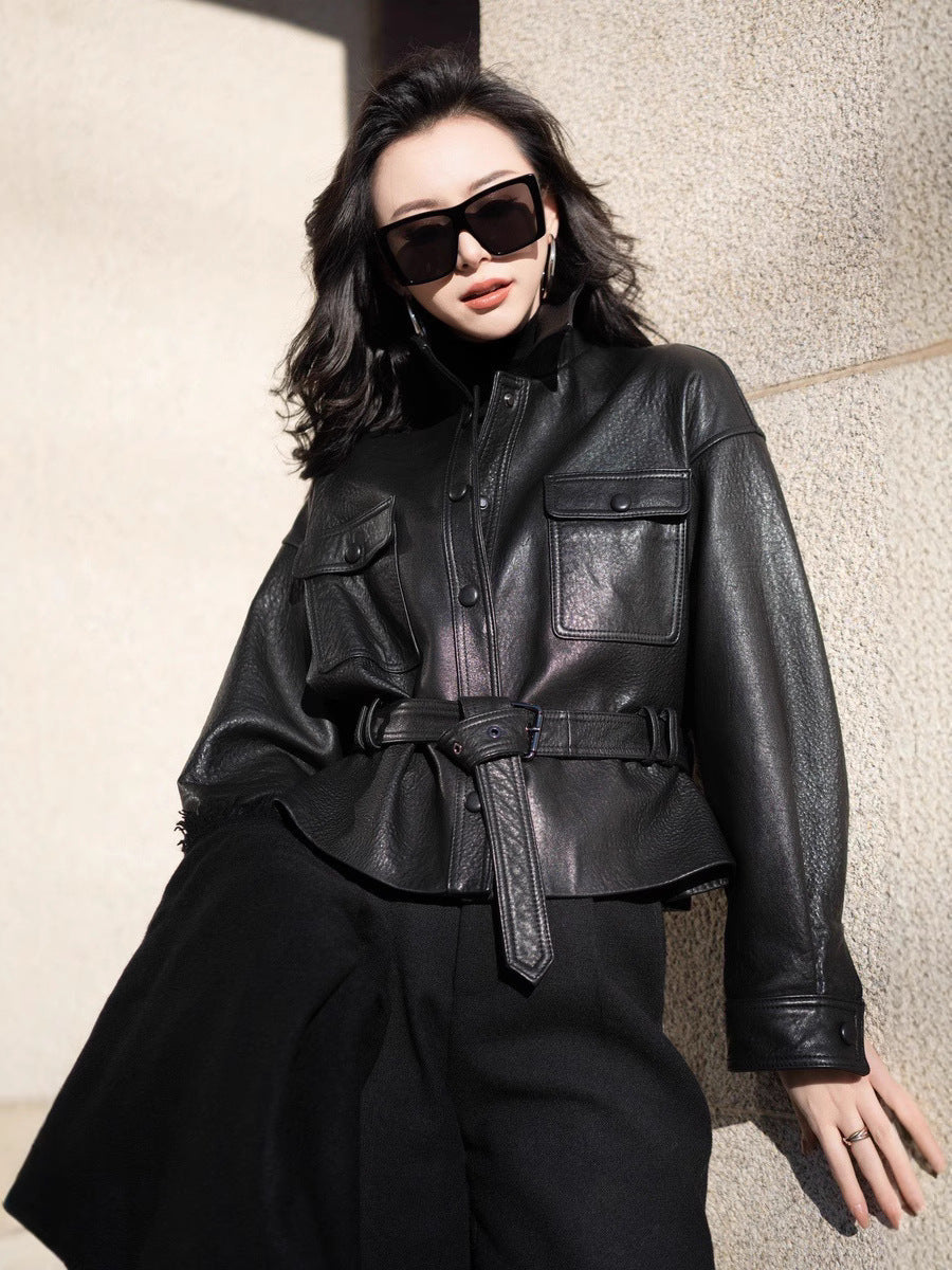 Kemer Kuşaklı Suni Deri Ceket