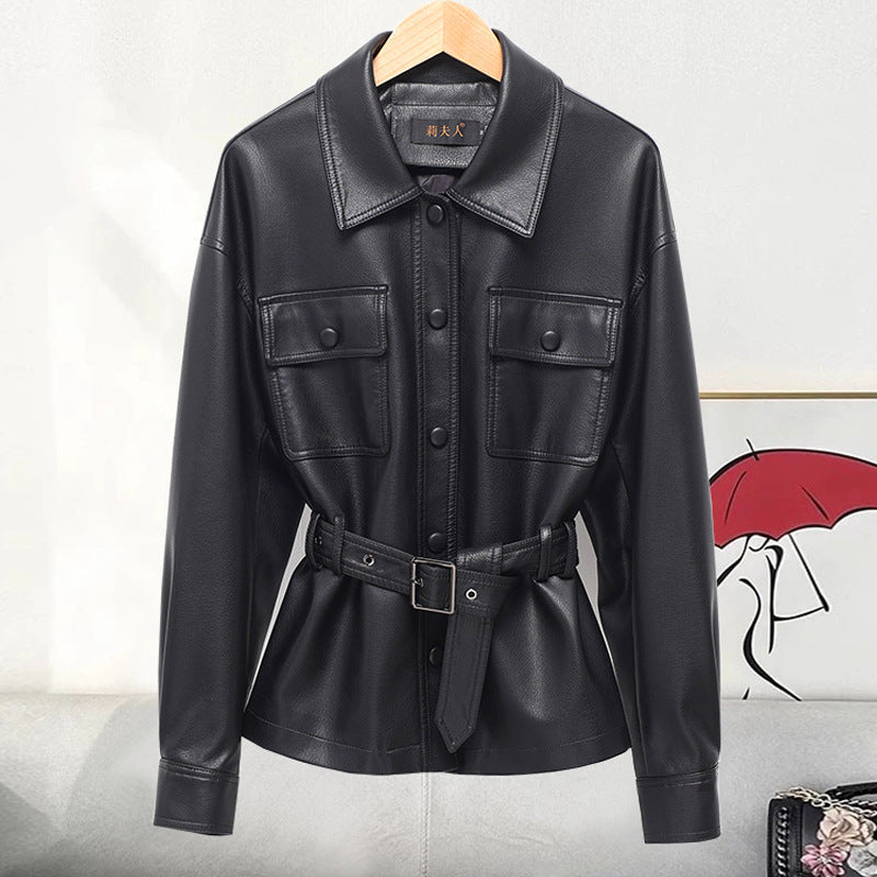 Kemer Kuşaklı Suni Deri Ceket