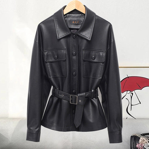 Kemer Kuşaklı Suni Deri Ceket