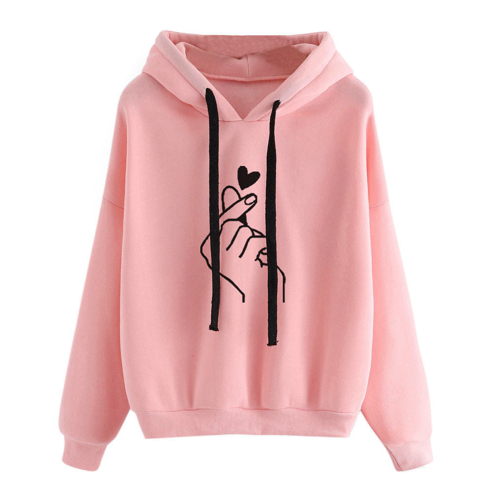 Finger Heart Tasarımlı Oversize Hoodie