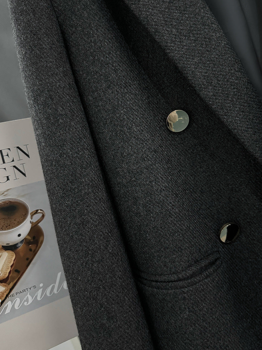 Gri Yün Dokulu Düğmeli Ceket