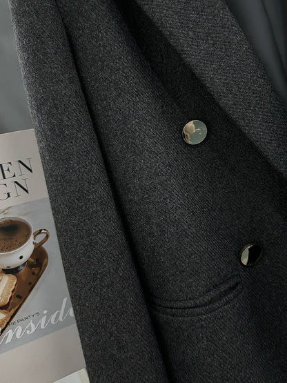Gri Yün Dokulu Düğmeli Ceket