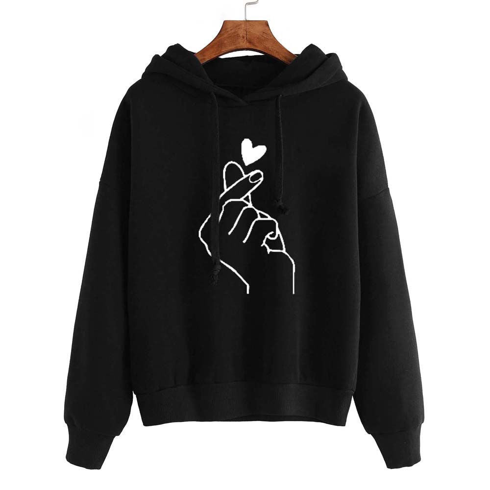 Finger Heart Tasarımlı Oversize Hoodie