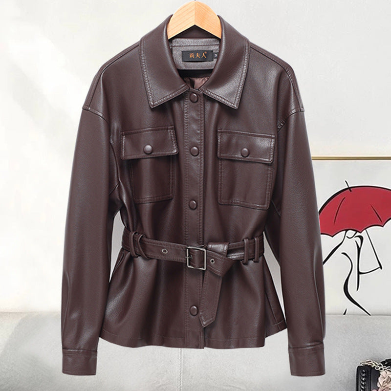 Kemer Kuşaklı Suni Deri Ceket