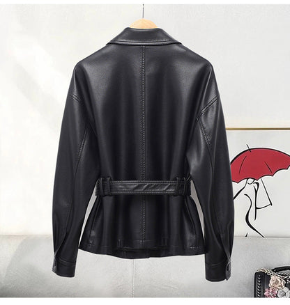 Kemer Kuşaklı Suni Deri Ceket